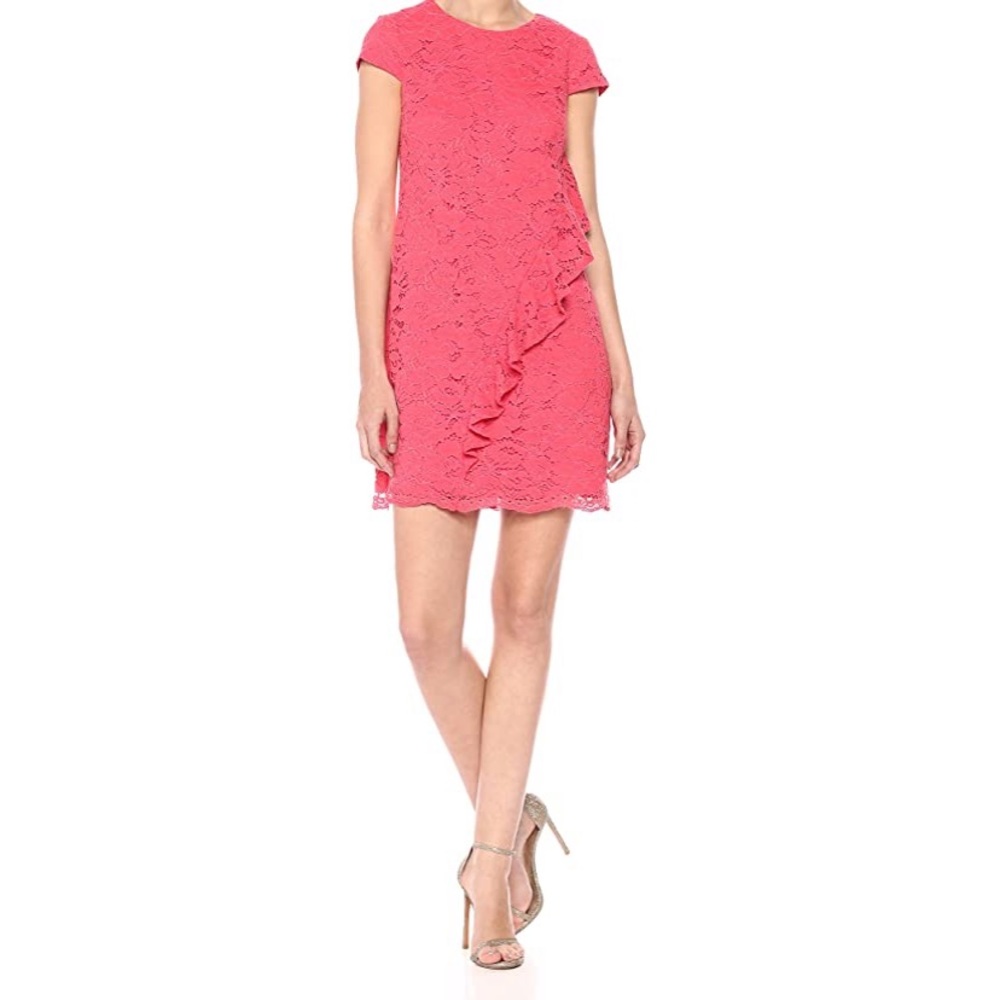 NWT Vince Camuto Coral Lace Ruffle Shift Dress